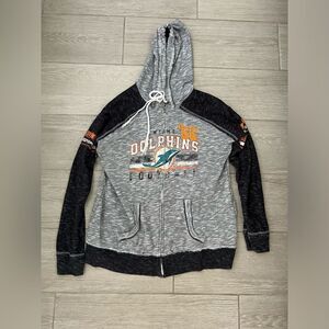 Miami Dolphins Jacket Grey Black Football Distressed Full Zip Jacket Women’s XXL